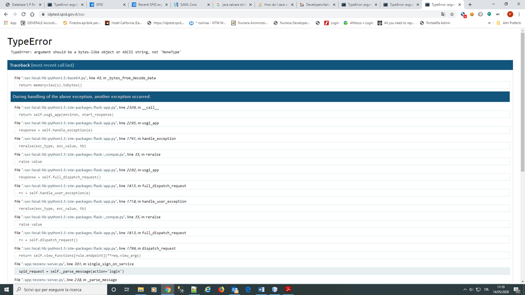 Errore durante invio AuthRequest in ambiente di test https//idptest