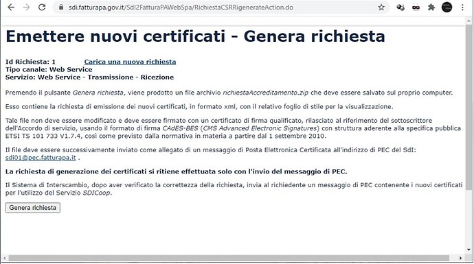 Screenshot richiesta chiavi