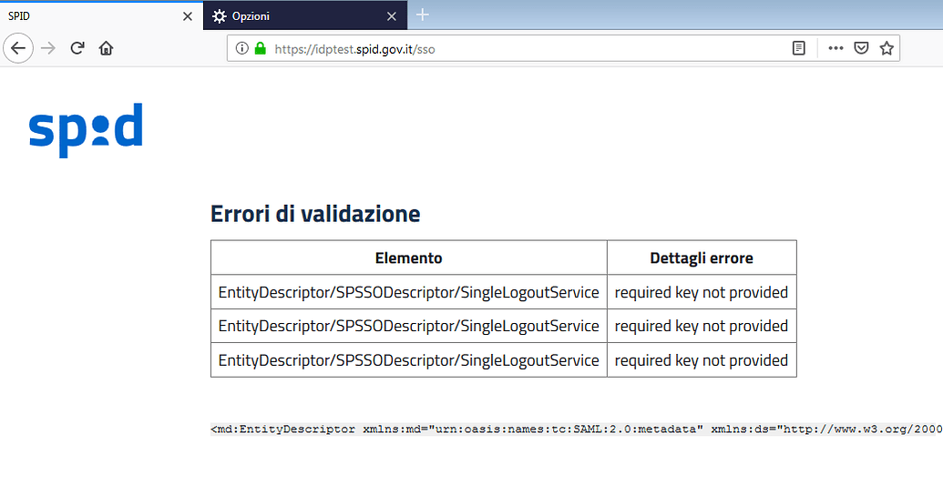 Errore SingleLogoutService metadata SPID Forum Italia